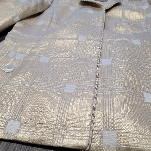 NINA MCLEMORE Jacket Metallic Blazer Size 2 Gold Shimmer Holiday NWT Made In USA - Picture 4 of 9